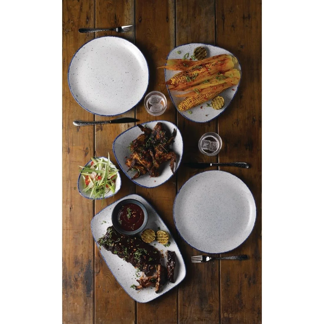 Churchill Stonecast Hints Oblong Plates Indigo Blue 355mm (6 Pack) - Image 2