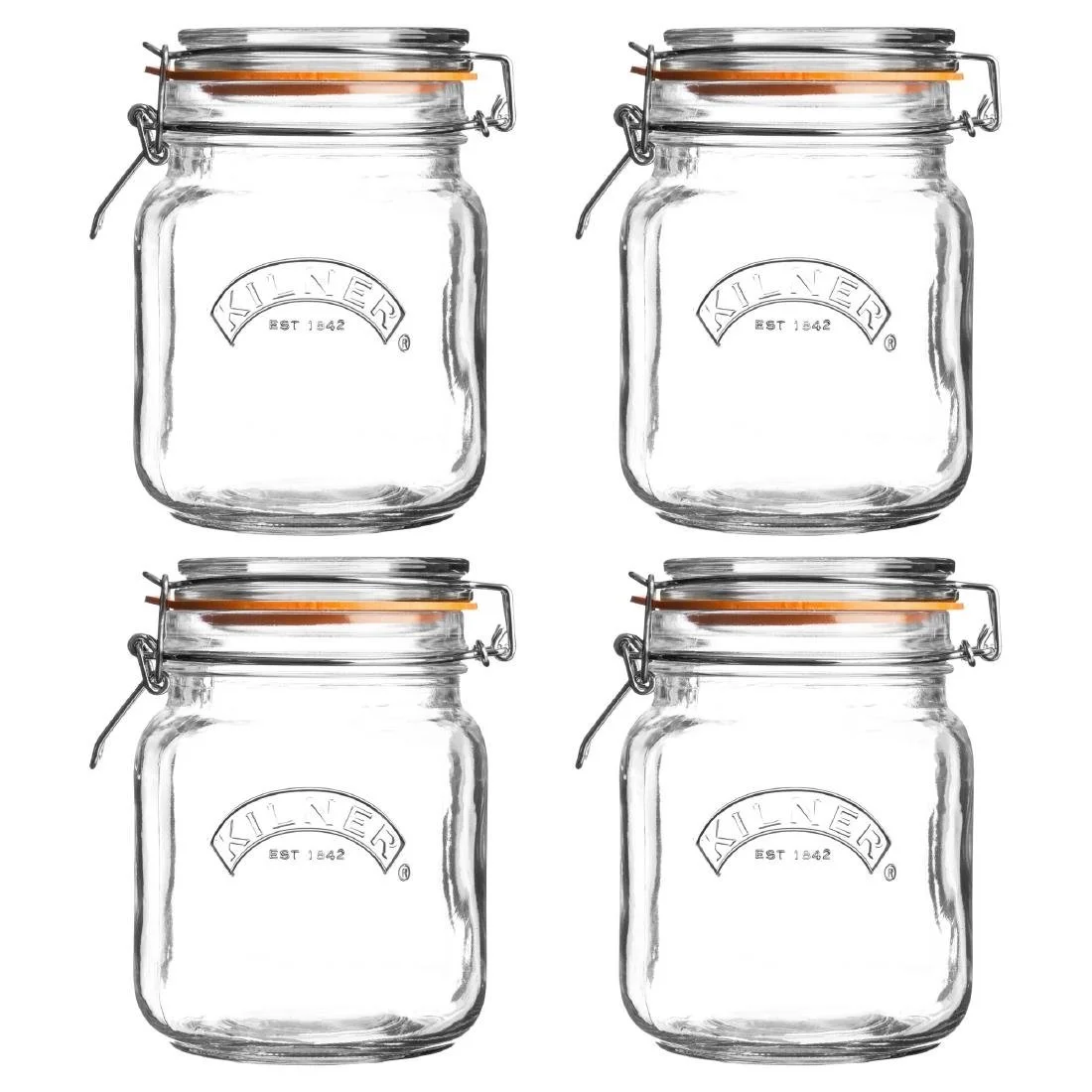 Kilner Square Clip Top Jar 1Ltr (4 Pack) - Image 1
