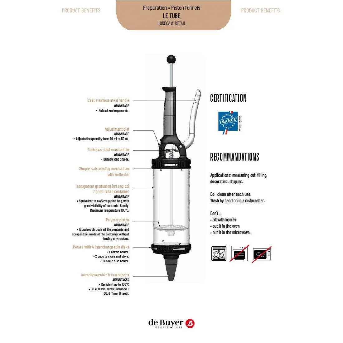 De Buyer Le Tube Essentials Pressure Pastry Syringe 750ml - Image 3