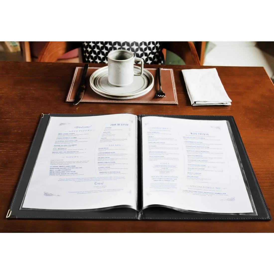 Olympia Faux Leather Menu Cover A4 Black - Image 6