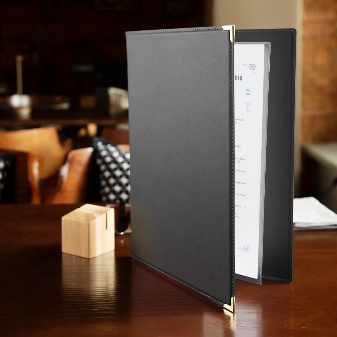 Olympia Faux Leather Menu Cover A4 Black - Image 7