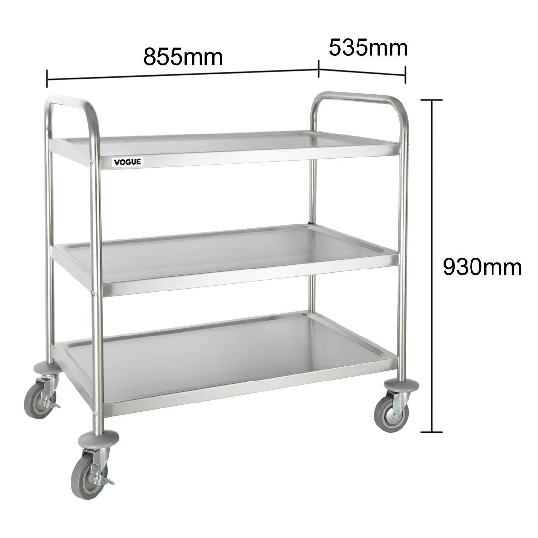 Vogue Stainless Steel 3 Tier Clearing Trolley Large - Image 9