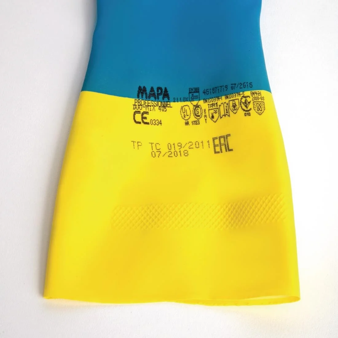 MAPA Alto 405 Liquid-Proof Heavy-Duty Janitorial Gloves Blue and Yellow - Image 2