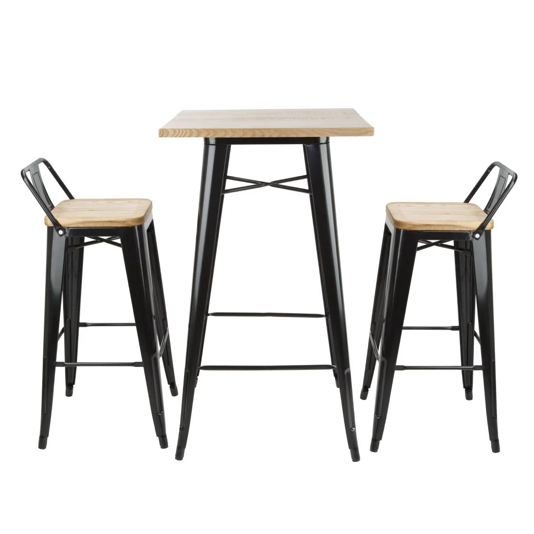 Bolero Bistro Bar Table with Wooden Top Black - Image 10