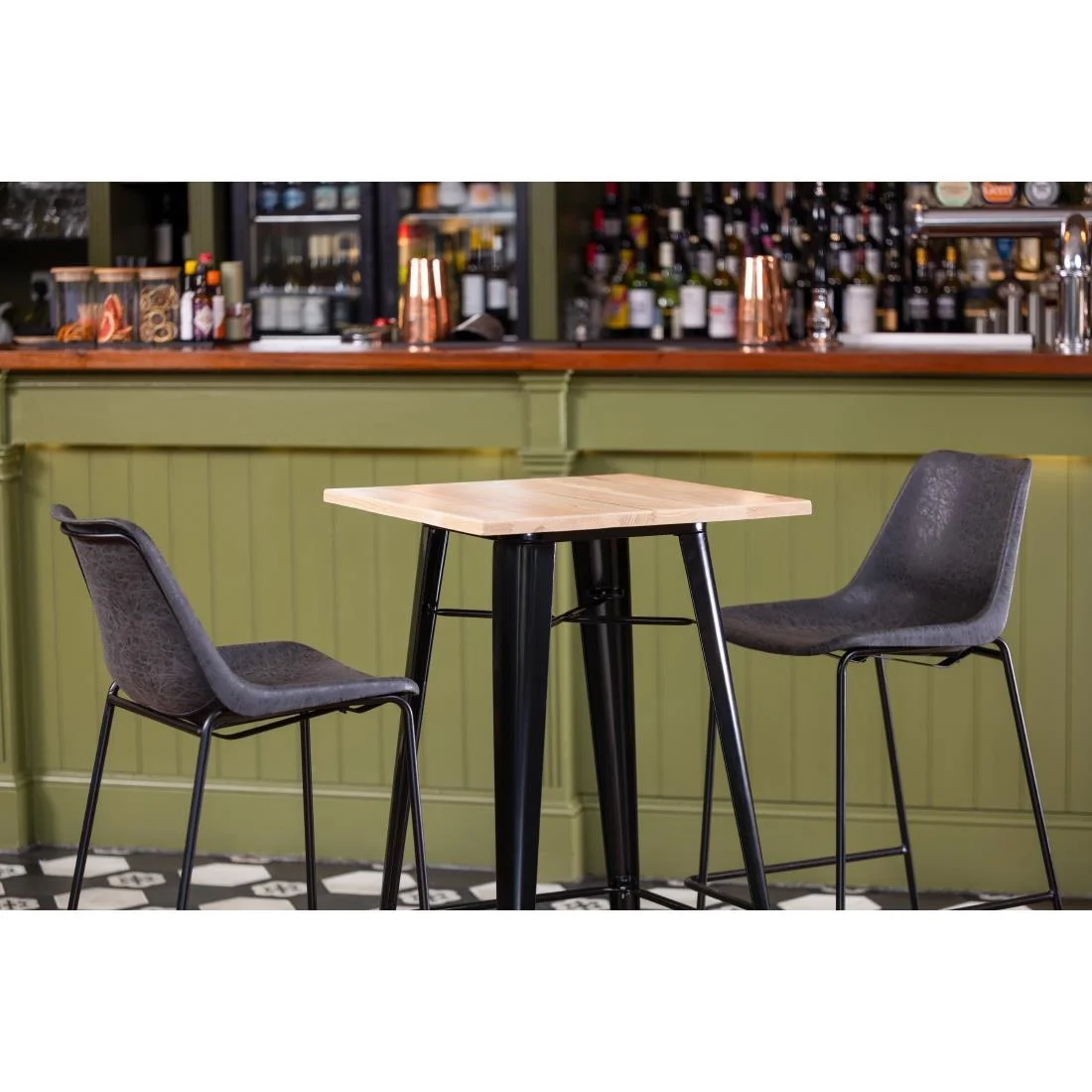 Bolero Bistro Bar Table with Wooden Top Black - Image 13