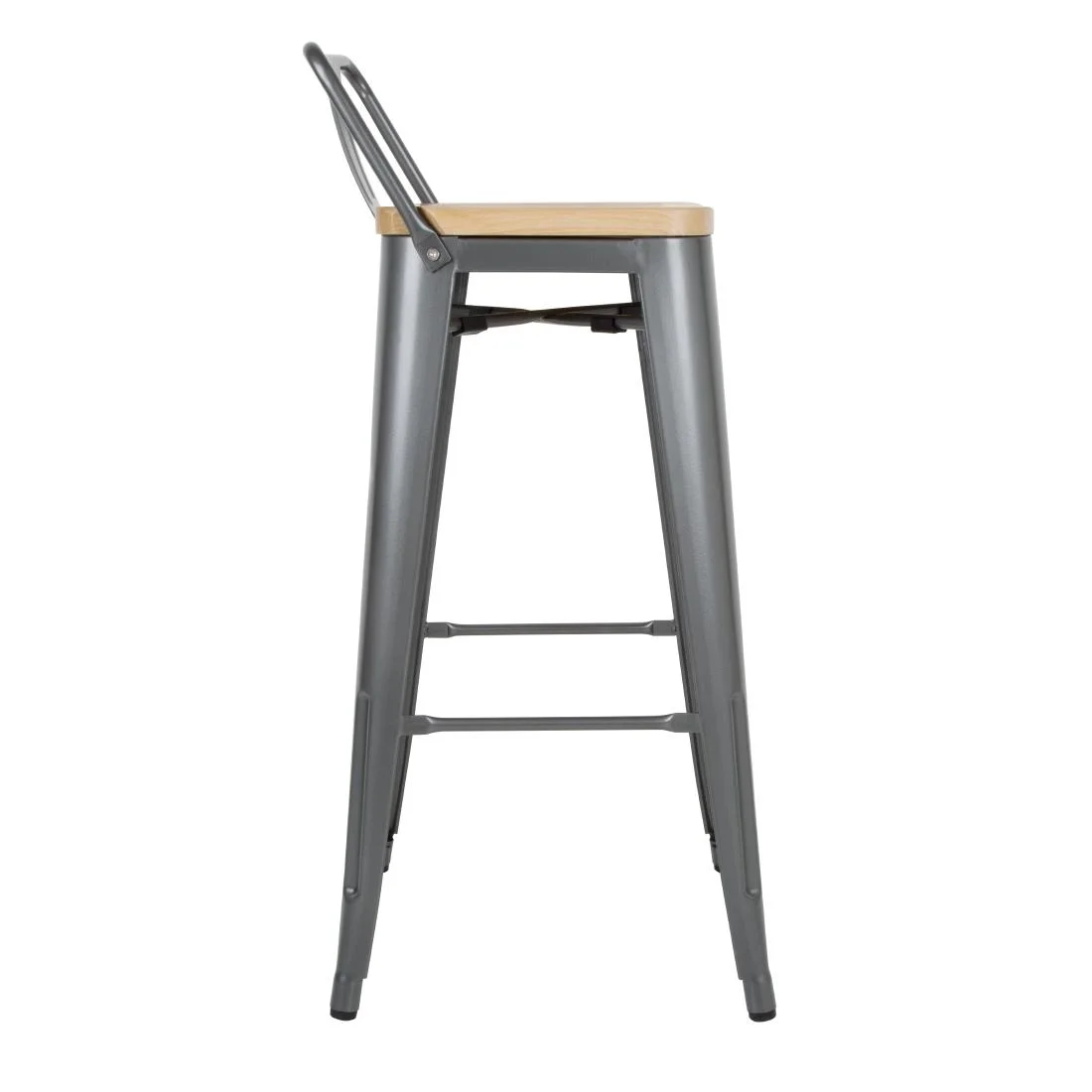 Bolero Bistro Backrest High Stools with Wooden Seat Pad Gun Metal (Pack of 4) - Image 4
