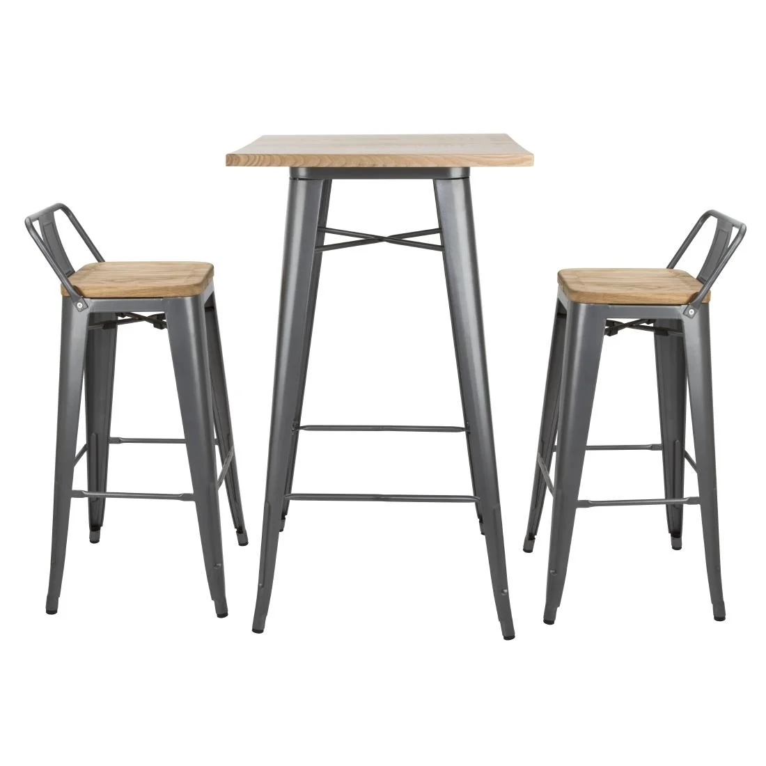 Bolero Bistro Backrest High Stools with Wooden Seat Pad Gun Metal (Pack of 4) - Image 6