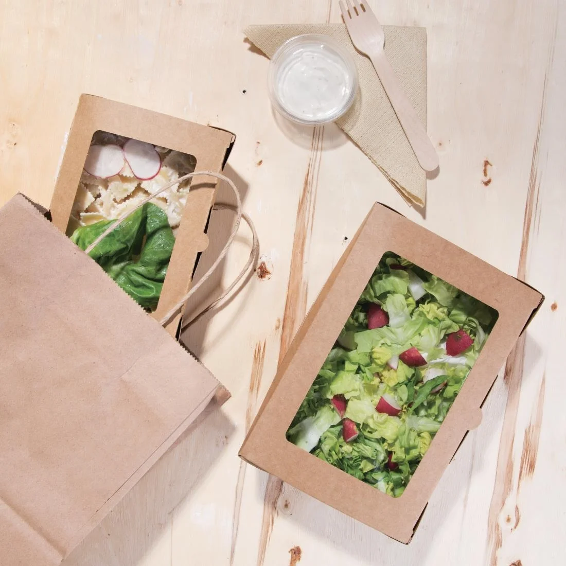 Fiesta Compostable Salad Boxes with PLA Windows 1200ml (Pack of 200) - Image 5