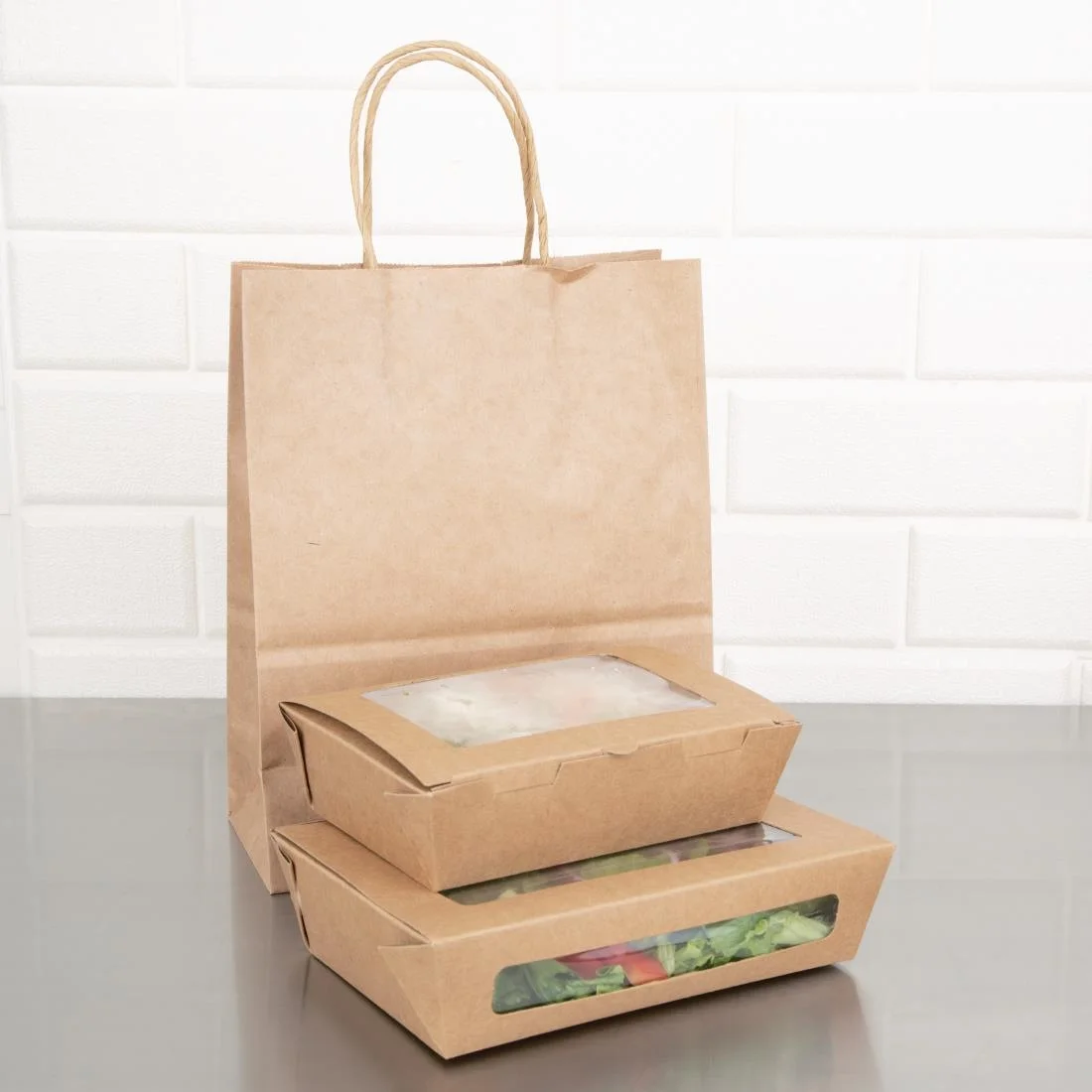 Fiesta Compostable Salad Boxes with PLA Windows 1200ml (Pack of 200) - Image 6