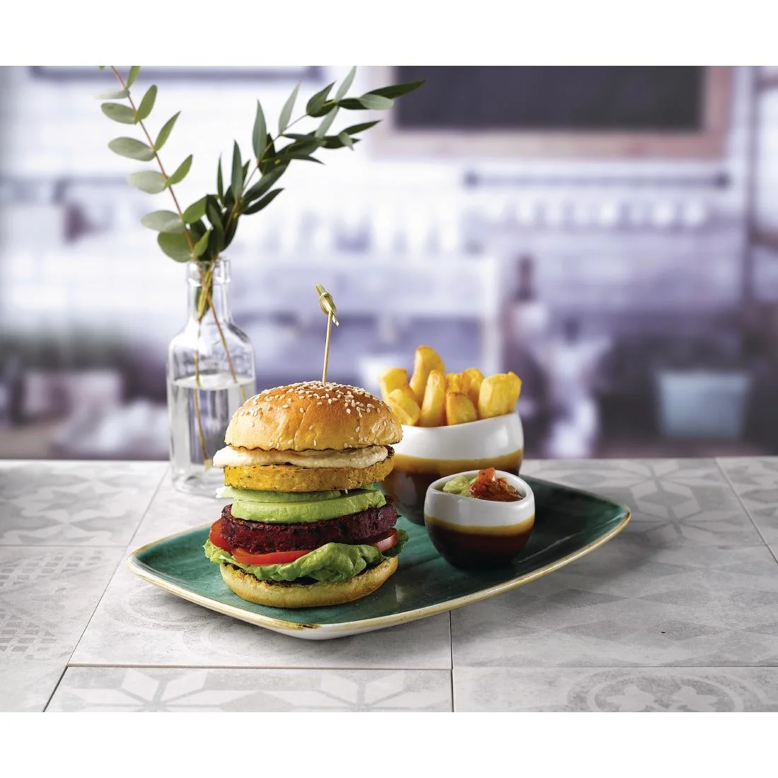 Churchill Stonecast No. 9 Oblong Chefs Plates 355 x 245mm Samphire Green (6 Pack) - Image 2