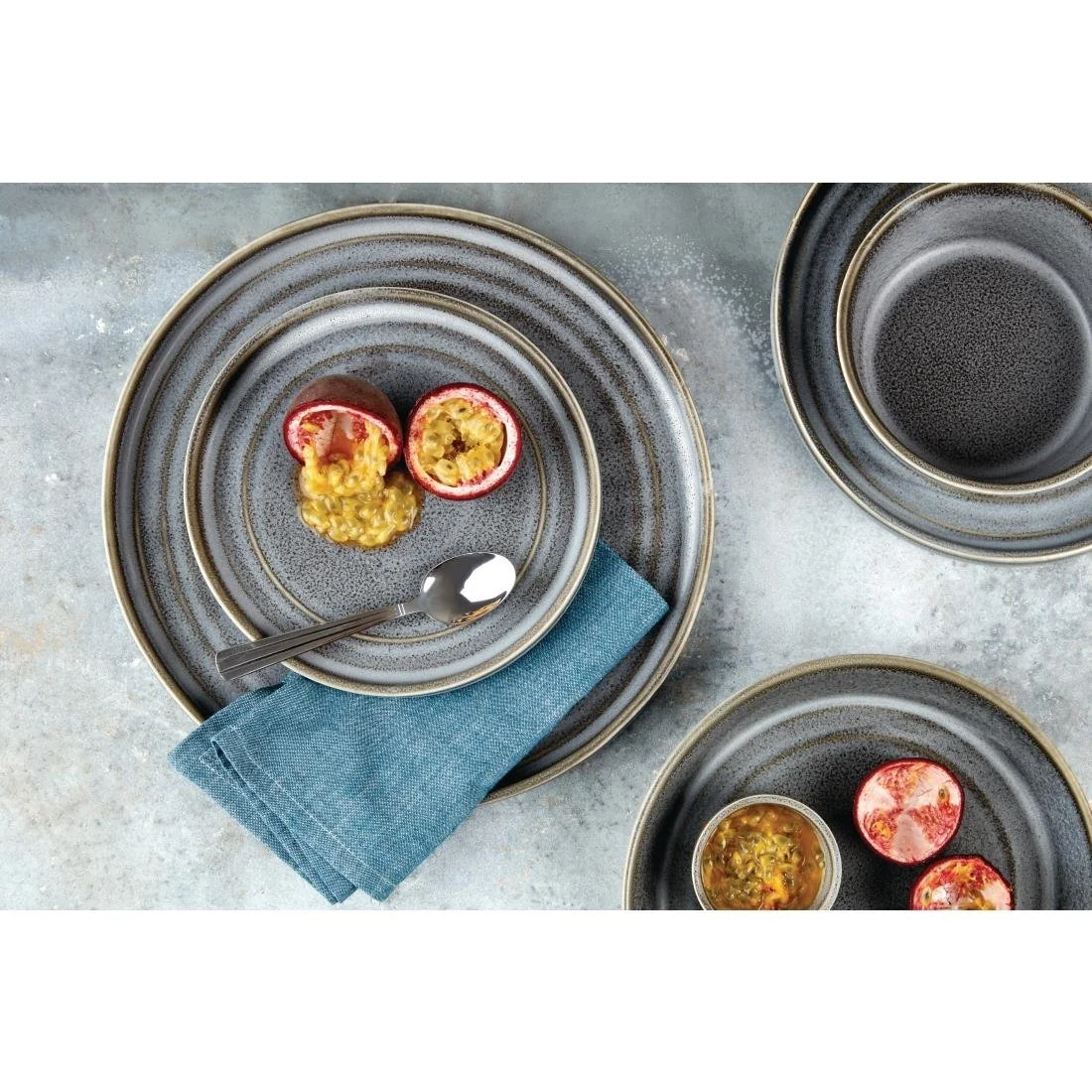 Olympia Cavolo Flat Round Bowls Charcoal Dusk 220mm (4 Pack) - Image 2
