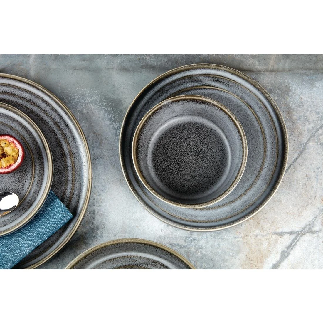 Olympia Cavolo Flat Round Bowls Charcoal Dusk 220mm (4 Pack) - Image 3