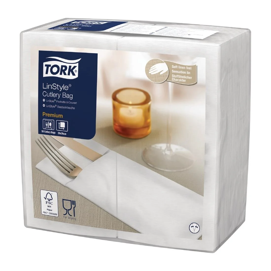 Tork LinStyle Cutlery Bag Napkins White (12 Pack)