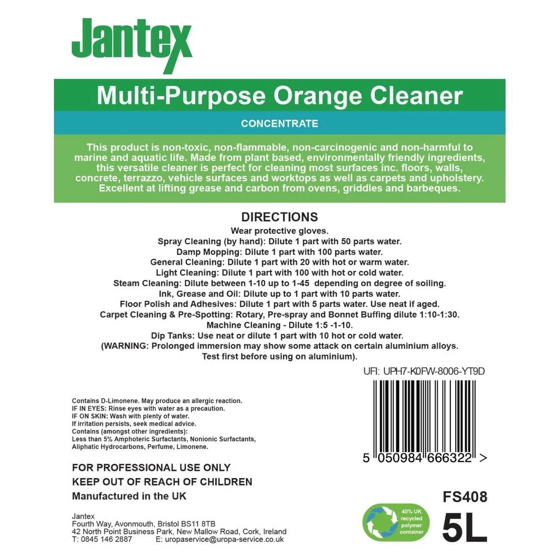 Jantex Green Orange Multipurpose Cleaner Concentrate 5Ltr - Image 6