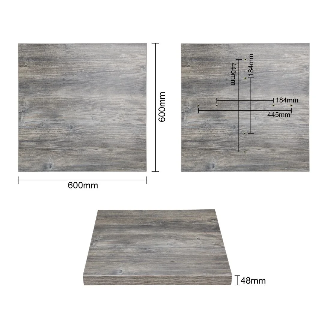 Bolero Pre-Drilled Square Melamine Table Top Ash Grey 600mm - Image 3