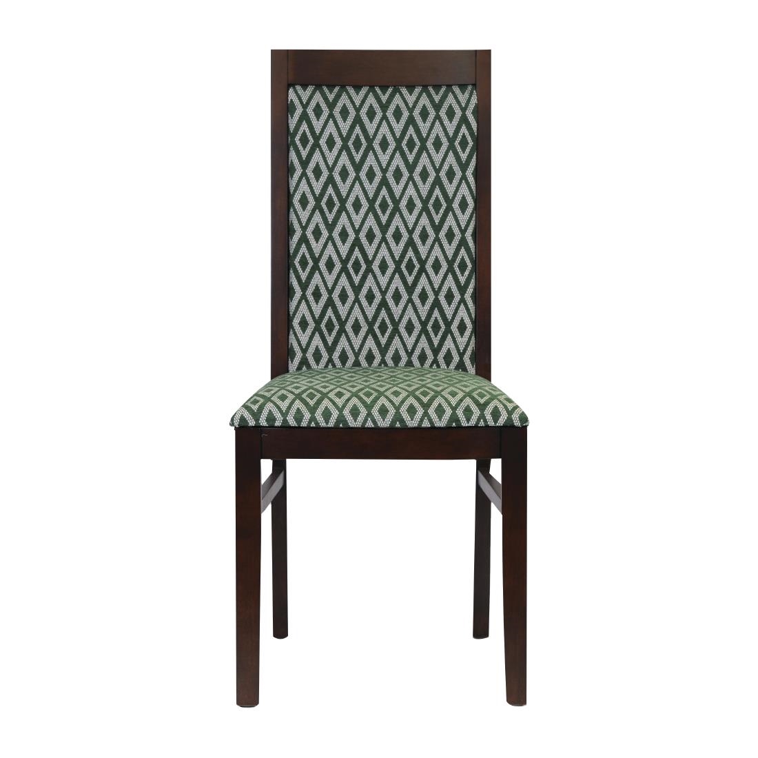 Brooklyn Padded Back Dark Walnut Dining Chair with Green Diamond Padded Seat and Back (Pack of 2)