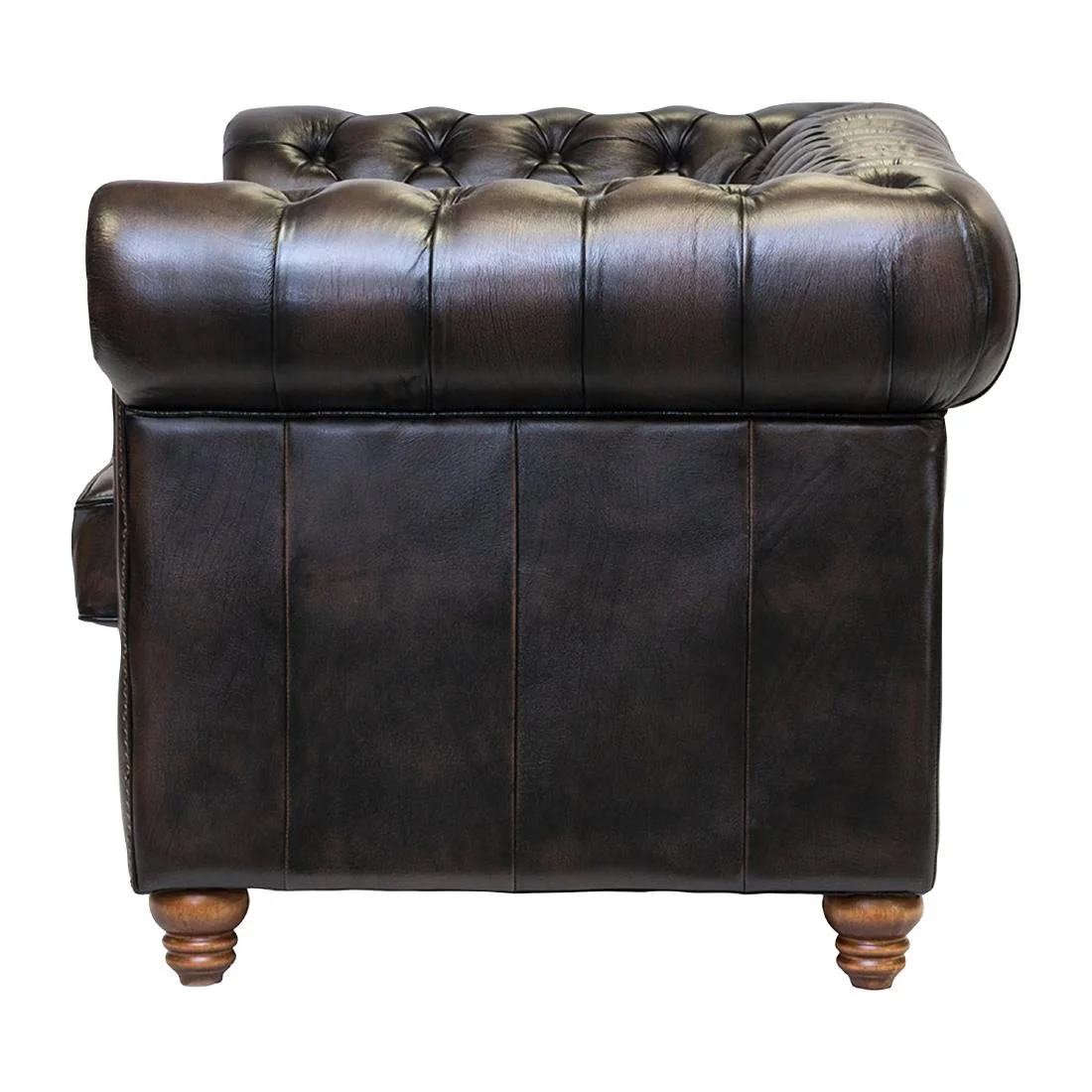 Chesterfield Leather Two-Seater Sofa Antique Brown - Image 3