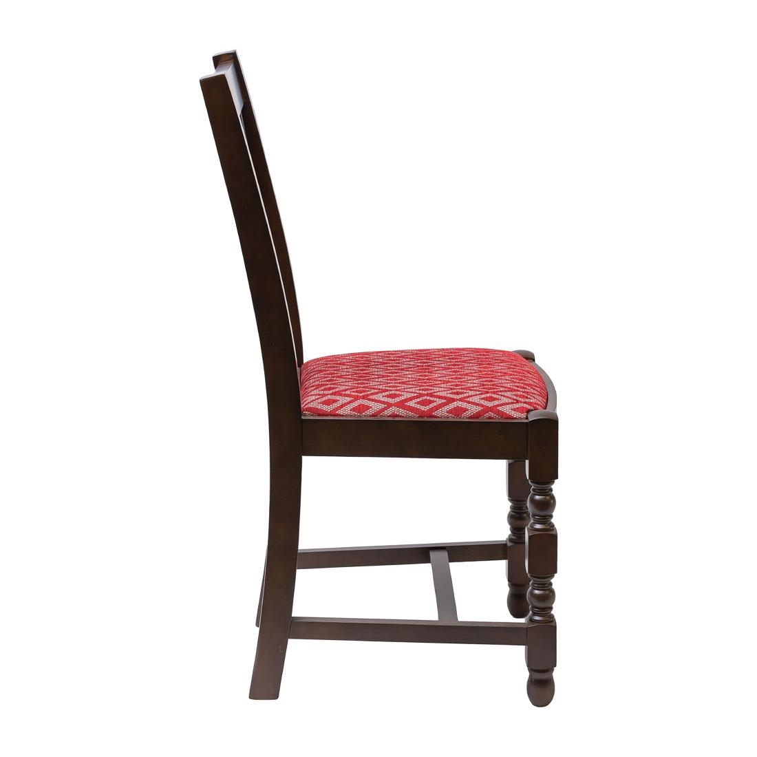 Mayfair Dark Wood High Back Dining Chair with Red Diamond Padded Seat (Pack of 2)