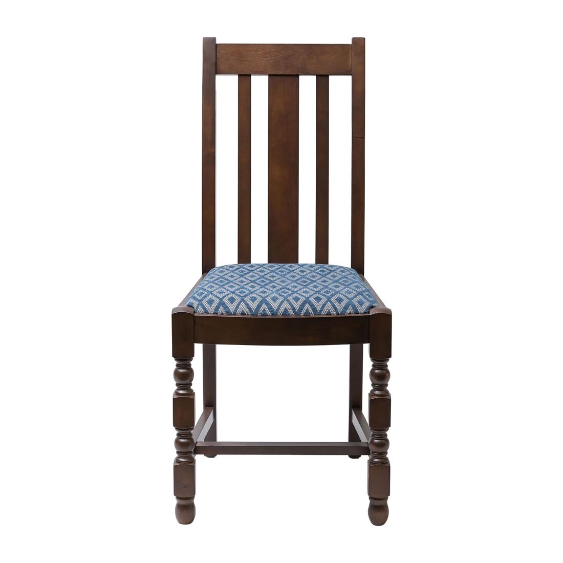 Mayfair Dark Wood High Back Dining Chair with Blue Diamond Padded Seat (Pack of 2)