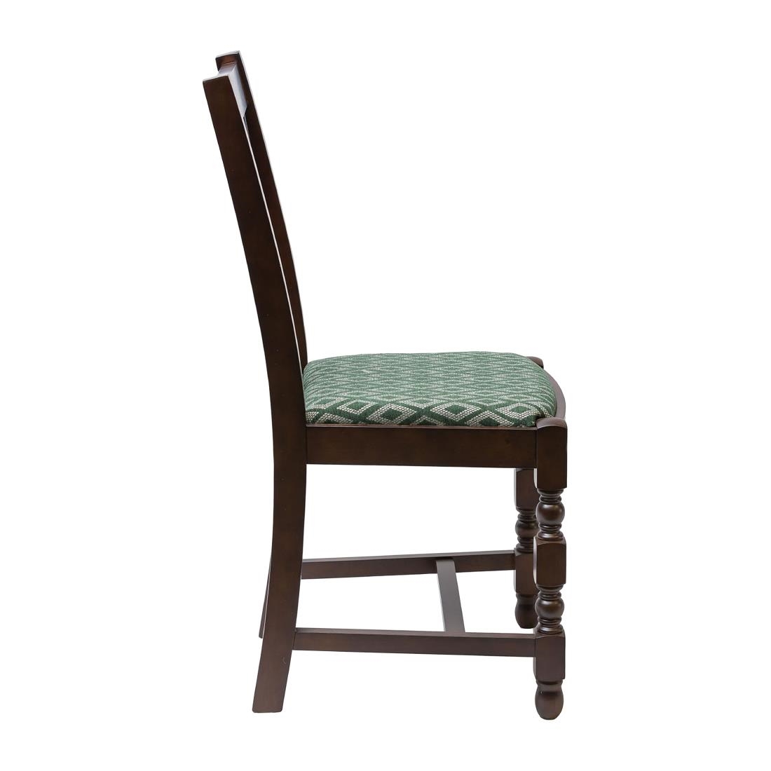 Mayfair Dark Wood High Back Dining Chair with Green Diamond Padded Seat (Pack of 2)