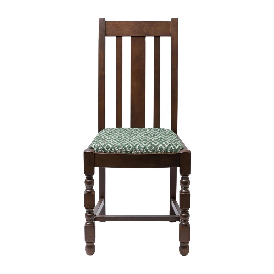Mayfair Dark Wood High Back Dining Chair with Green Diamond Padded Seat (Pack of 2)