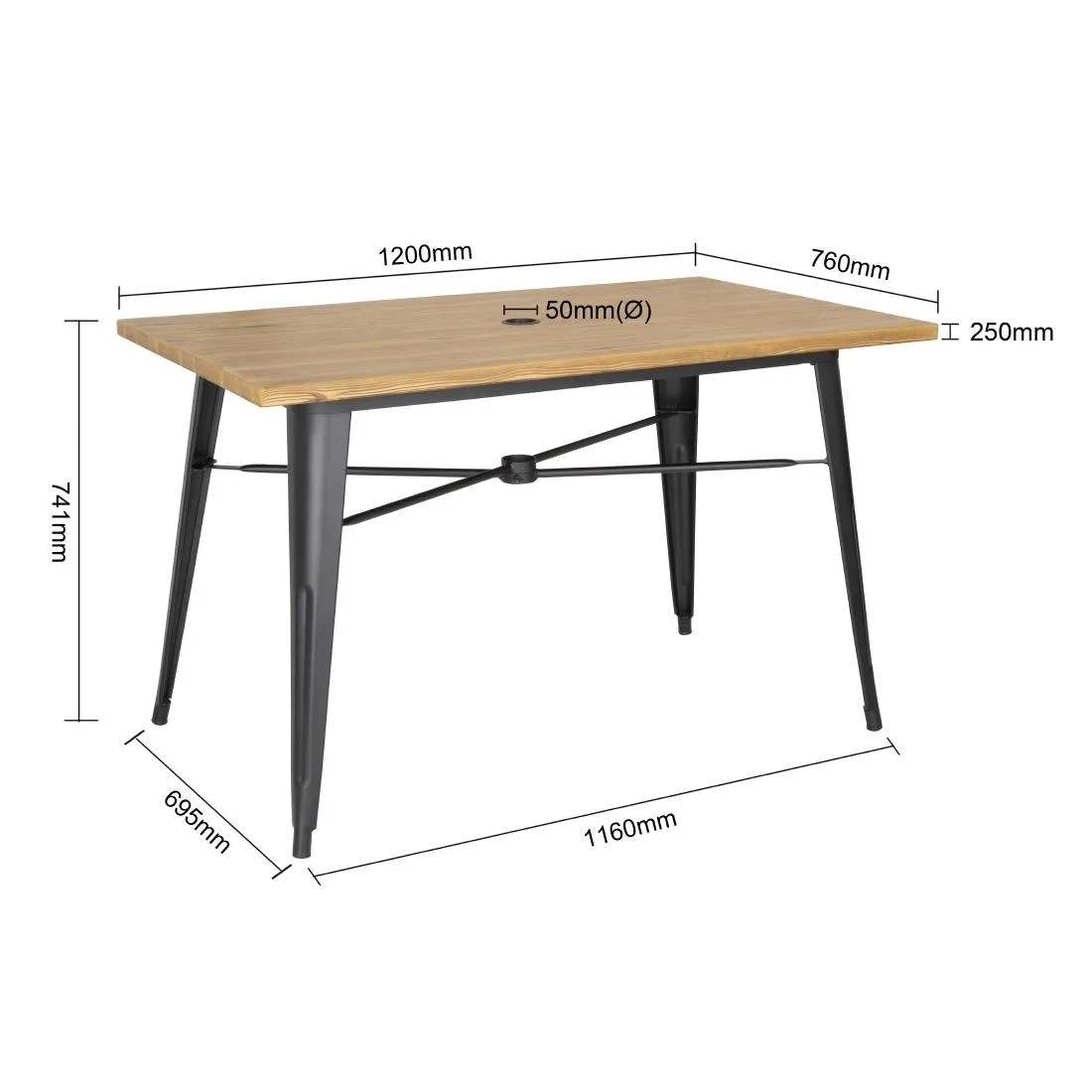 Bolero Complete Outdoor Aluminium Table 120x76x76cm - Light Wood Effect Finish - Image 7
