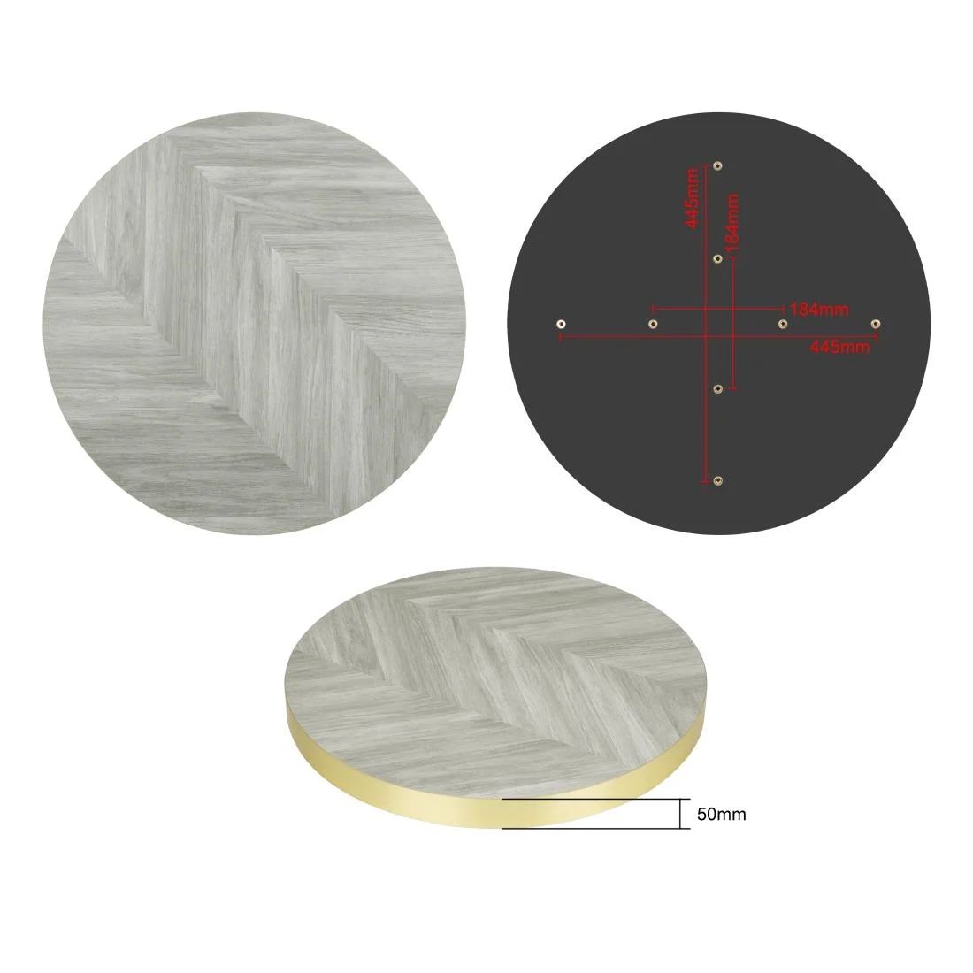 Bolero Pre-Drilled Round Table Top Chevron Design 600mm - Image 5