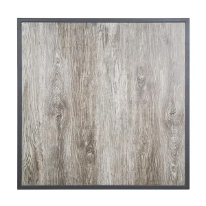 Bolero Wood Grain Effect Outdoor Tempered Glass Table Top Grey Trim 700mm