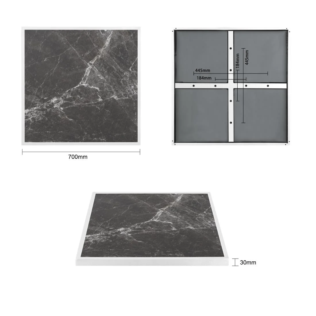 Bolero Dark Granite Effect Outdoor Tempered Glass Table Top White Trim 700mm - Image 6
