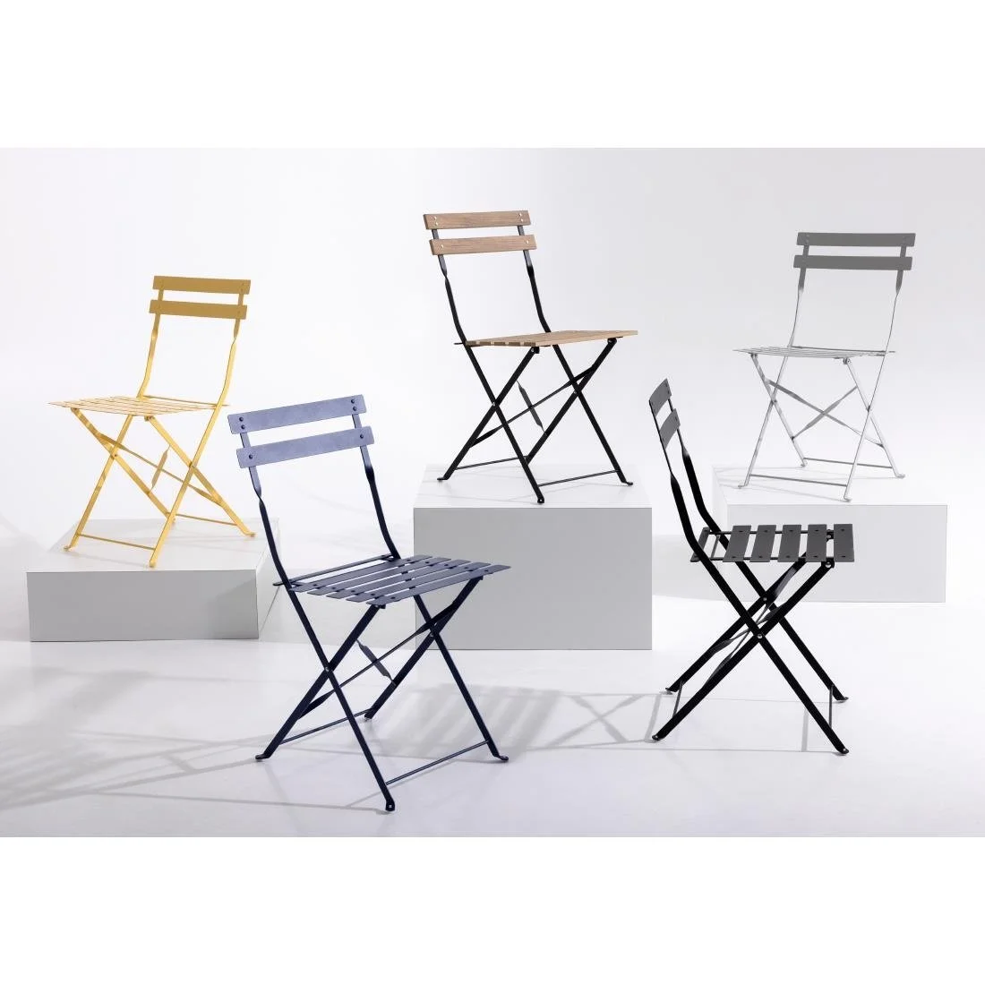 Bolero Perth Mellow Yellow Pavement Style Steel Folding Chairs (2 Pack) - Image 2