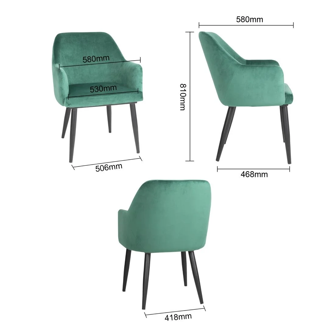 Bolero Lia Velvet Effect Chairs Dark Green (Set of 2) - Image 7