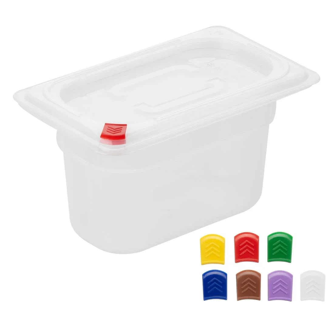 Hygiplas Click PP GN Container 1/9 with Lid & 7 Colour Clips 100mm 0.85Ltr (4 Pack) - Image 2