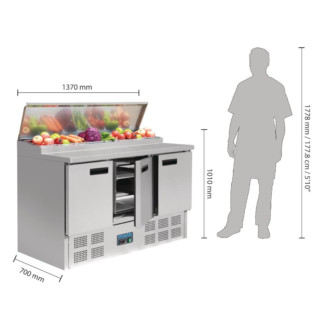 Polar Refrigerated Pizza and Salad Prep Counter 390Ltr