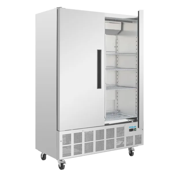 Polar Double Door Slimline Fridge Stainless Steel 960Ltr