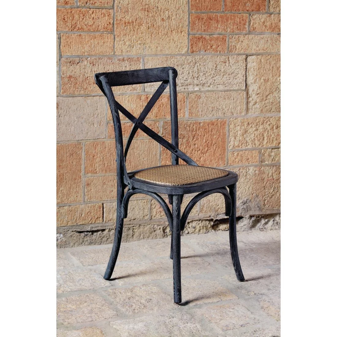 Bolero Wooden Dining Chair with Cross Backrest Black Wash Finish (Box 2) - Image 3