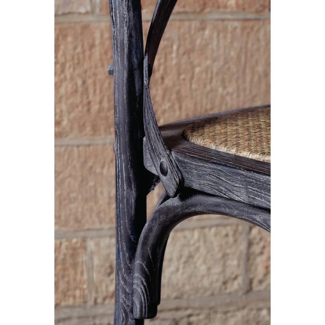 Bolero Wooden Dining Chair with Cross Backrest Black Wash Finish (Box 2) - Image 4