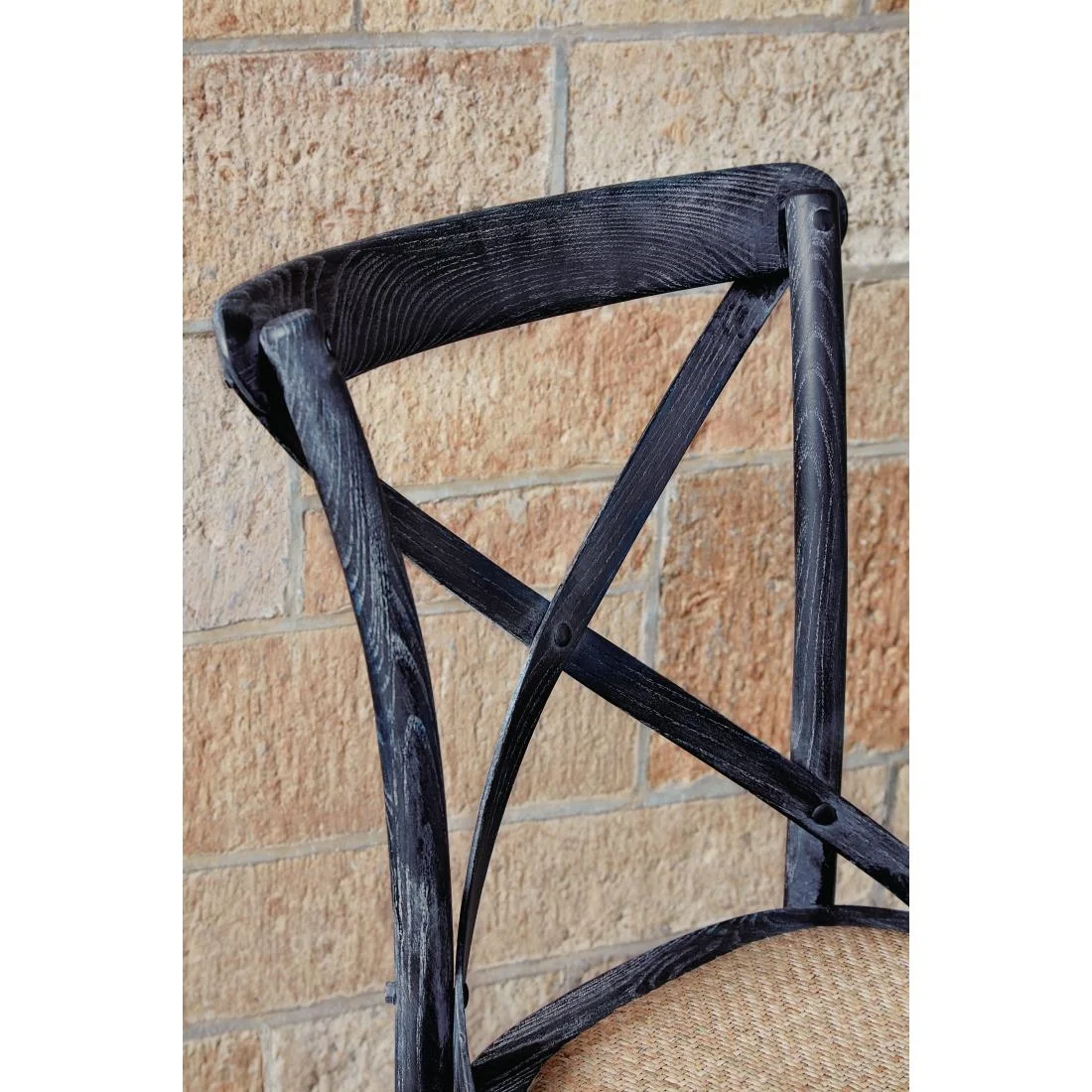 Bolero Wooden Dining Chair with Cross Backrest Black Wash Finish (Box 2) - Image 5