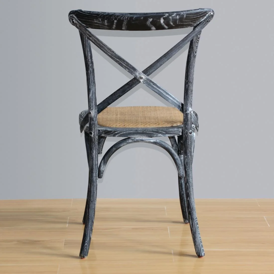 Bolero Wooden Dining Chair with Cross Backrest Black Wash Finish (Box 2) - Image 6