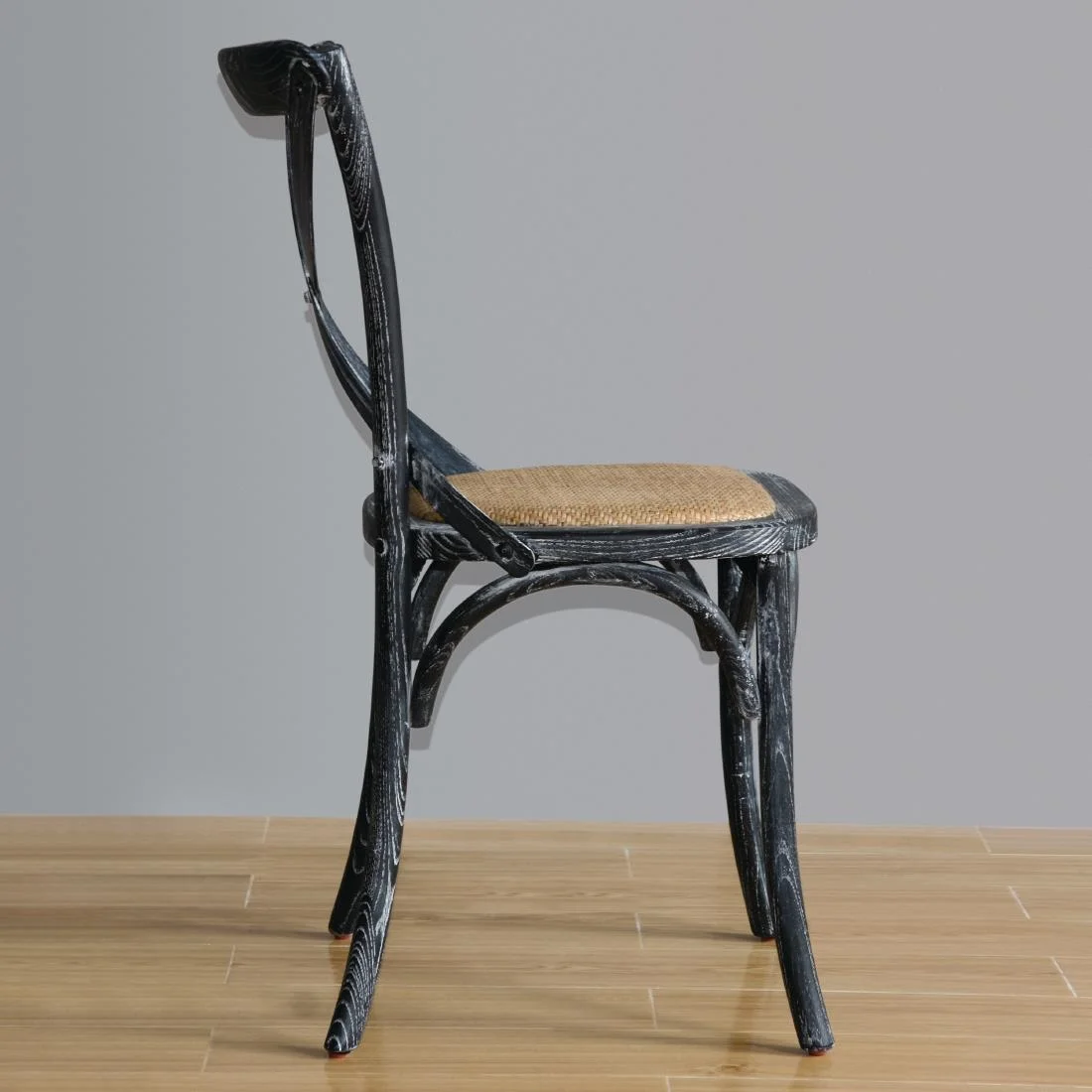 Bolero Wooden Dining Chair with Cross Backrest Black Wash Finish (Box 2) - Image 7
