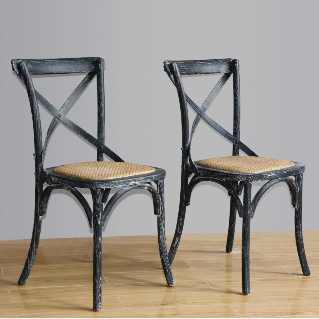 Bolero Wooden Dining Chair with Cross Backrest Black Wash Finish (Box 2) - Image 8