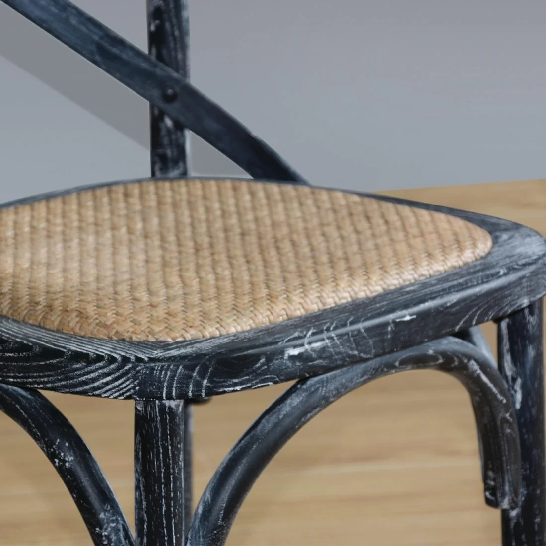 Bolero Wooden Dining Chair with Cross Backrest Black Wash Finish (Box 2) - Image 9