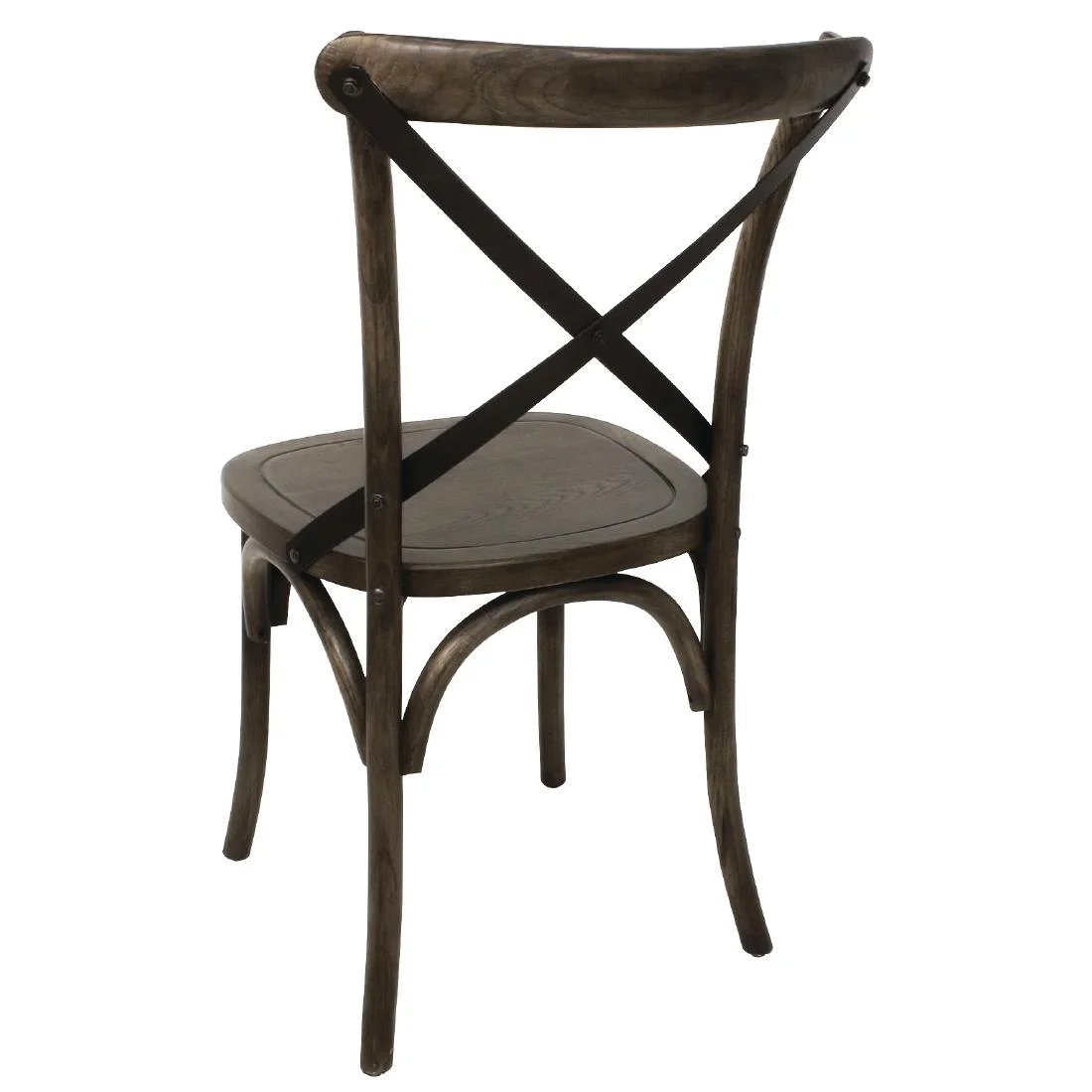 Bolero Wooden Dining Chair with Metal Cross Backrest Walnut Finish (Pack of 2) - Image 2