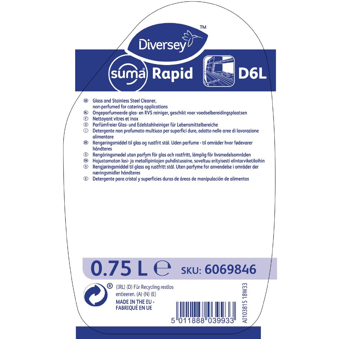 Suma Rapid D6L Multipurpose Glass Cleaner 750ml