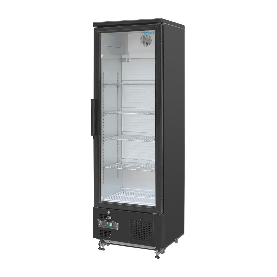 Polar Upright Back Bar Cooler with Hinged Door in Black 307Ltr