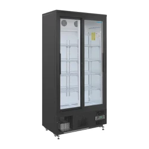 Polar Upright Back Bar Cooler with Sliding Doors in Black 490Ltr