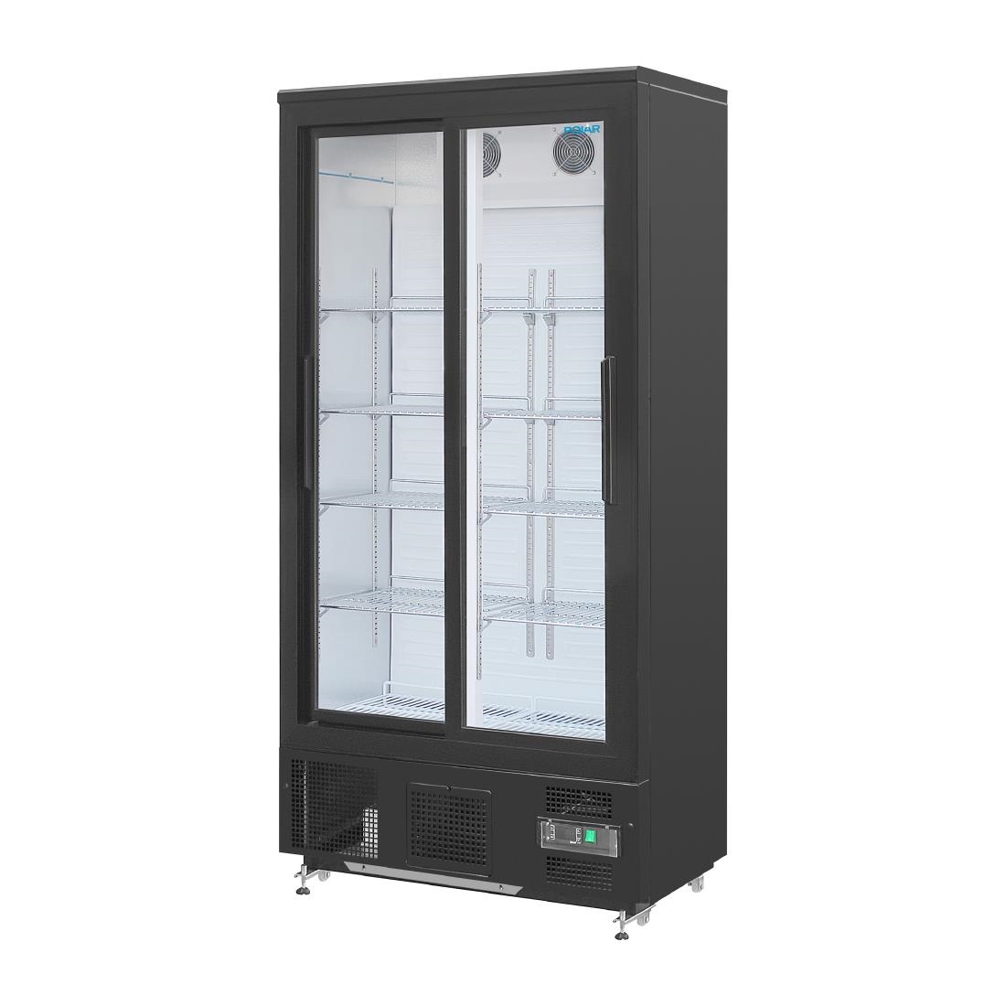 Polar Upright Back Bar Cooler with Sliding Doors in Black 490Ltr