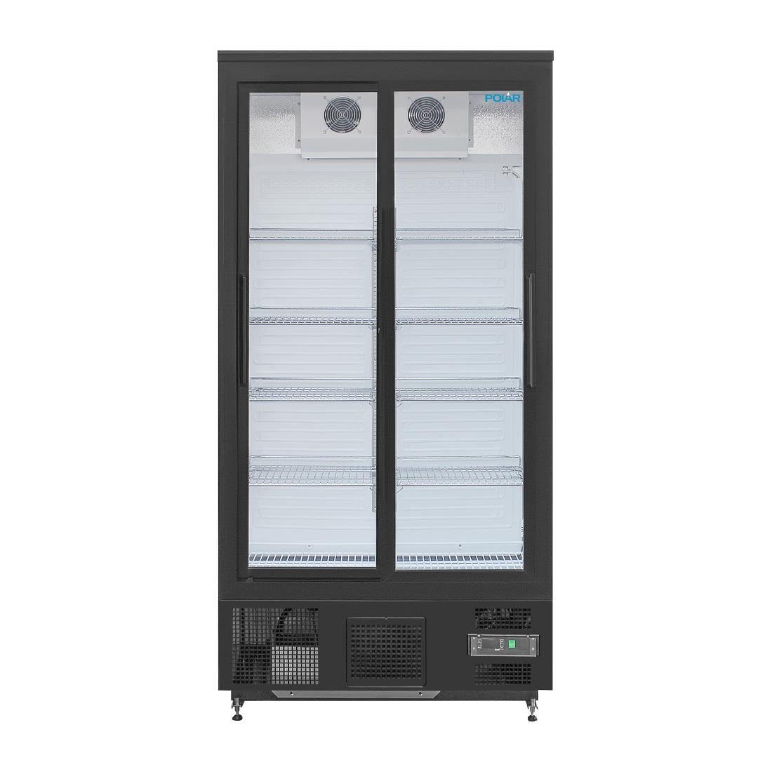 Polar Upright Back Bar Cooler with Sliding Doors in Black 490Ltr