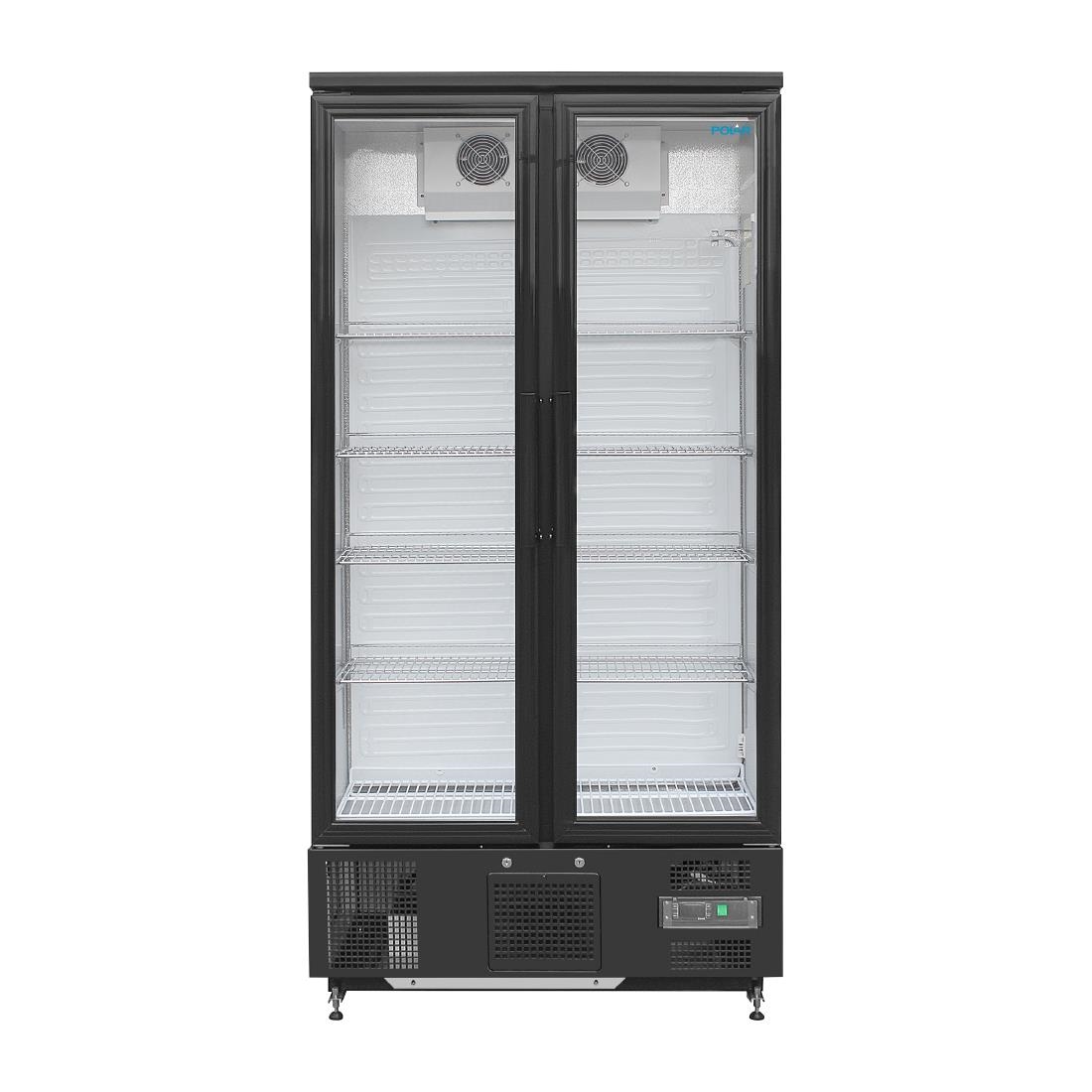 Polar Upright Back Bar Cooler with Hinged Doors in Black 490Ltr