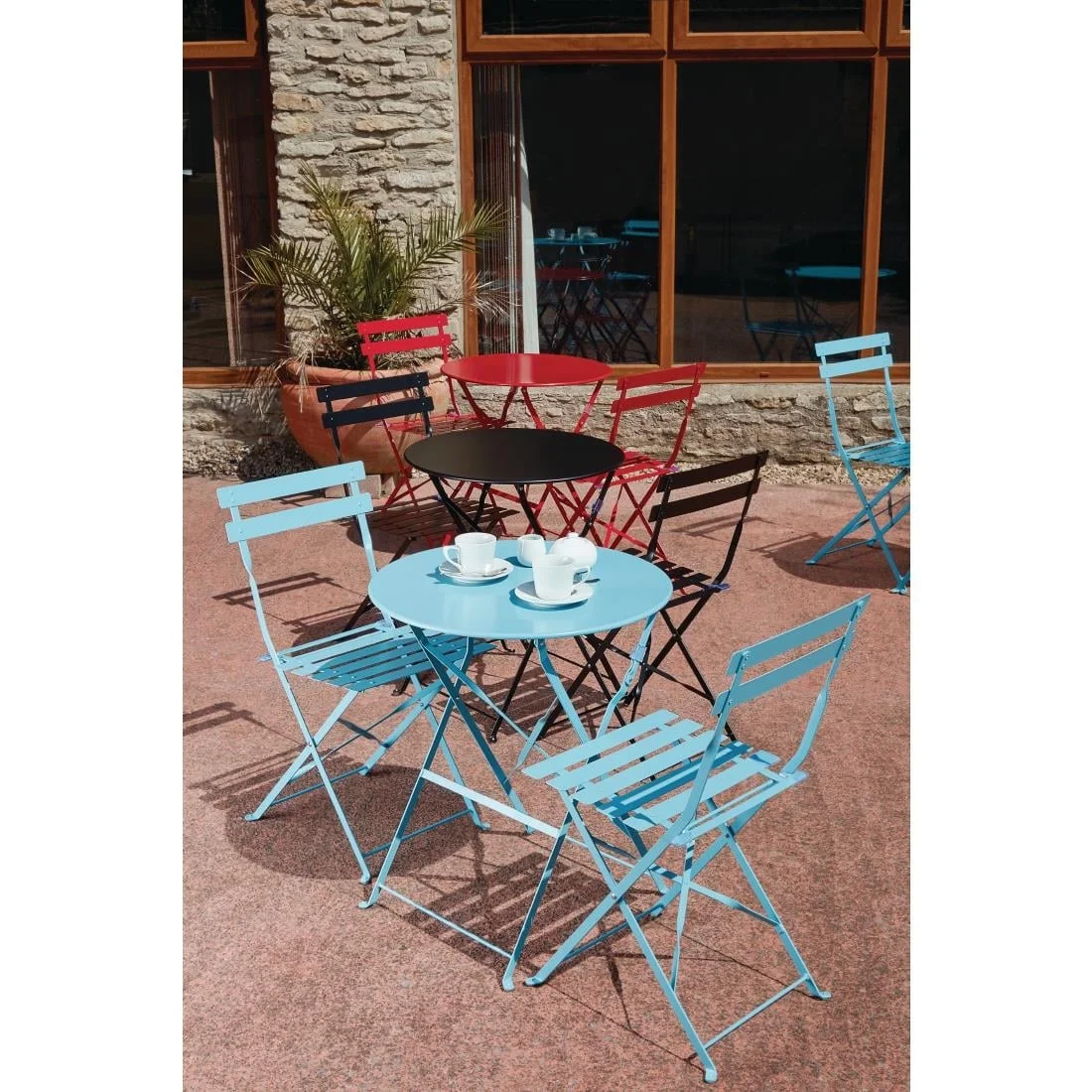 Bolero Perth Blue Pavement Style Steel Folding Chairs (Pack of 2) - Image 2