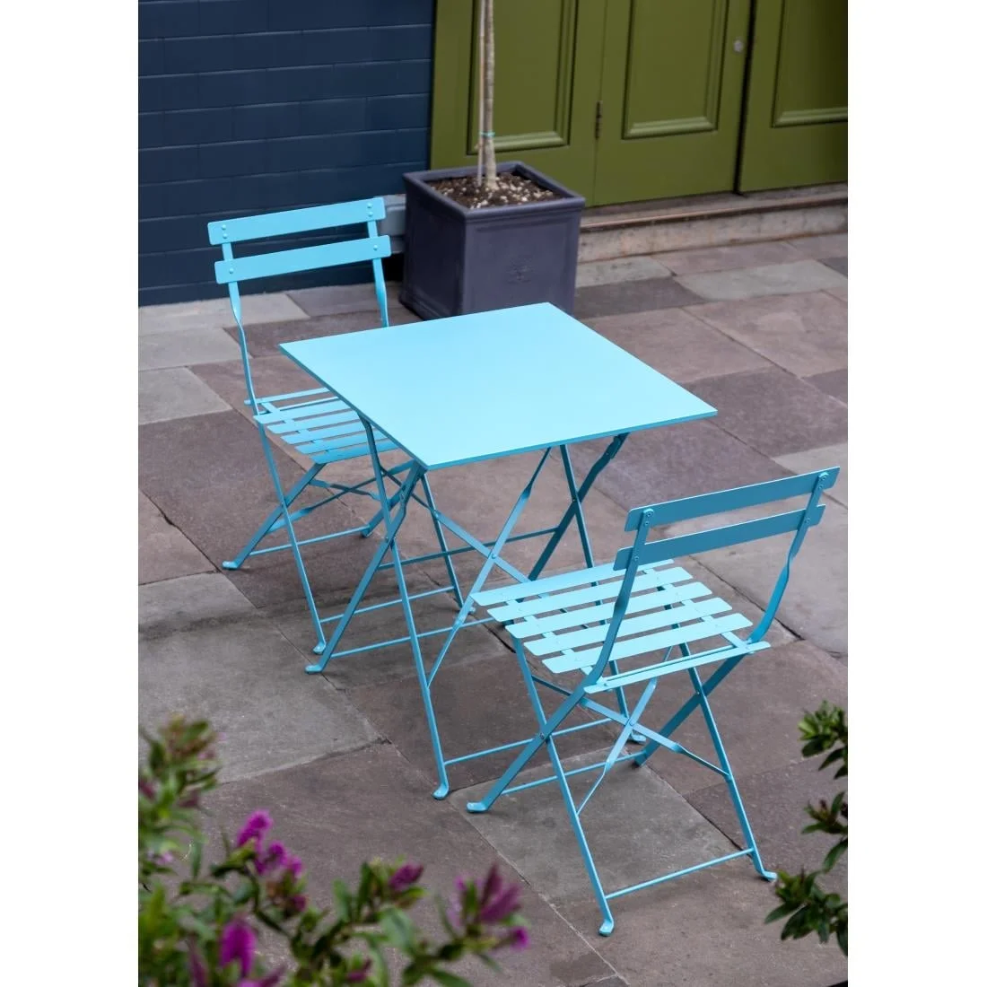 Bolero Seaside Blue Pavement Style Steel Table Square 600mm - Image 8